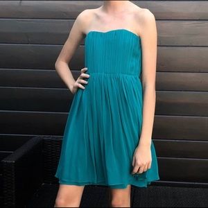 Alice + Olivia Silk Pleated Strapless Dress, Aqua Draped